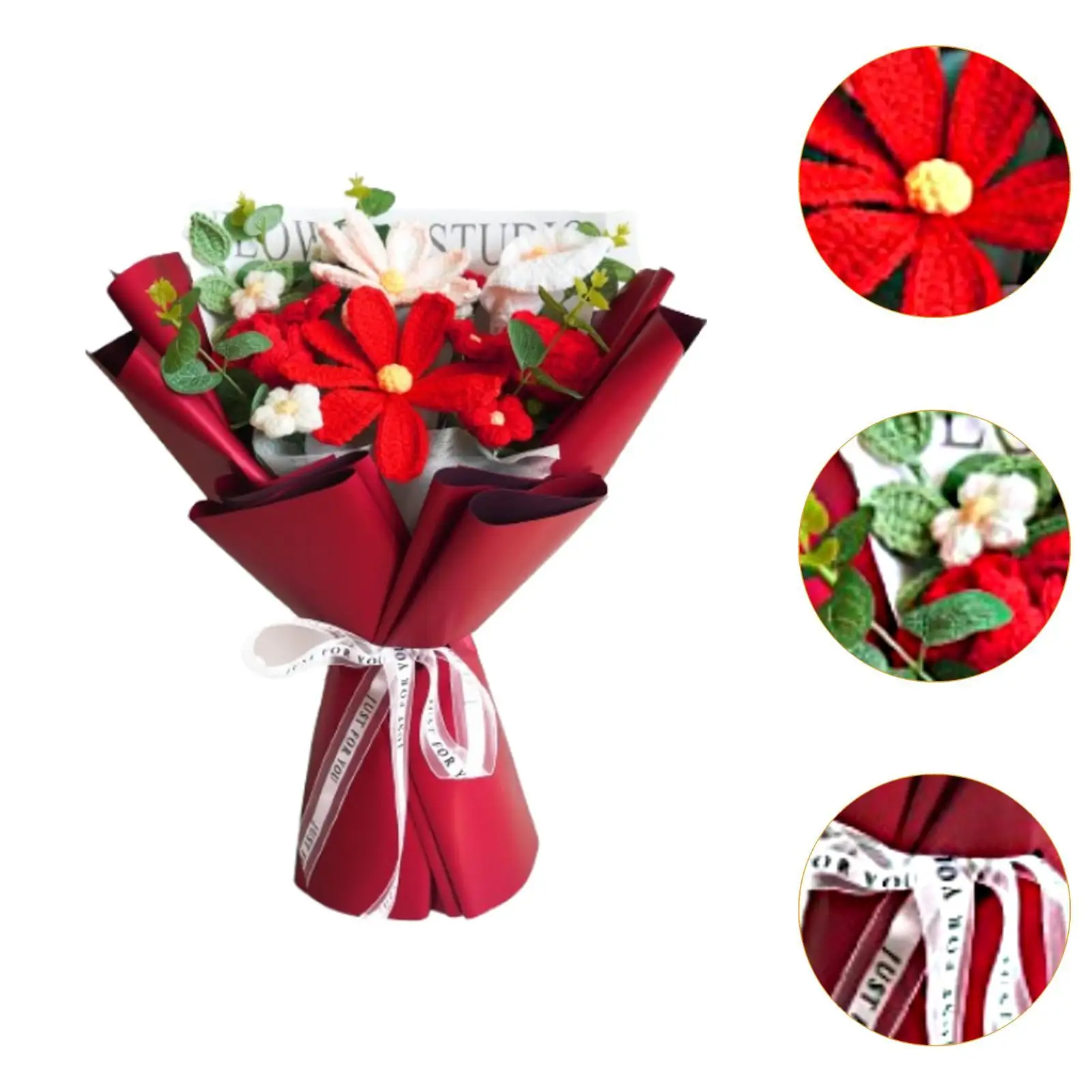 Knitted Crochet Bouquet Handmade Flower Arrangement for Home Table Centerpiece Wedding Decoration Artificial Daisy Yarn Craft