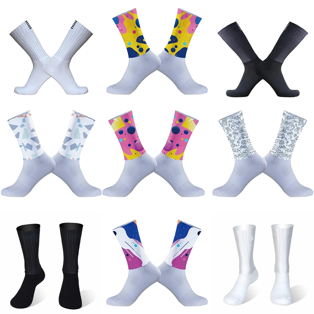 Chaussettes de sport respirantes pour hommes, à hauteur du genou, de compression, pour cyclisme, vélo de route, course à pied, basket-ball, nouvelle collection 2024