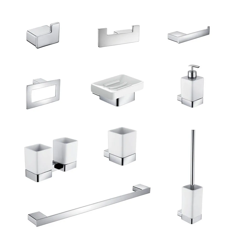 Conjuntos de accesorios de baño de aluminio, portarrollos de papel, soporte para escobilla de baño, soporte de cerámica, toallero, gancho para bata anodizado