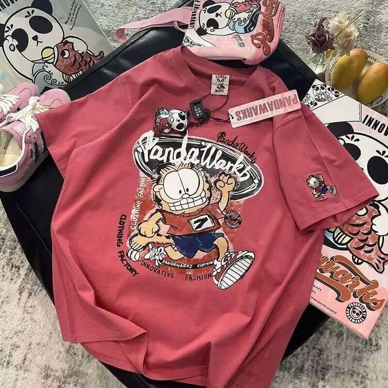 Cartoon Vintage Garfielded Printed T shirt 100% Cotton Kawaii Cool Cat Summer T shirts Men Women Oversized Tees Streetwear Tops