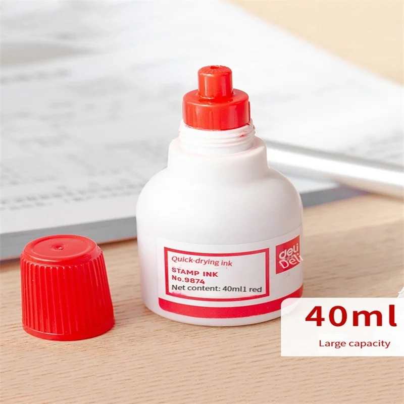 Deli 9874 Red Ink Oil Fast Drying Large Capacity Clean Clay Oil Stamp Ink Watermark Muddy Water Fast Drying High Quality