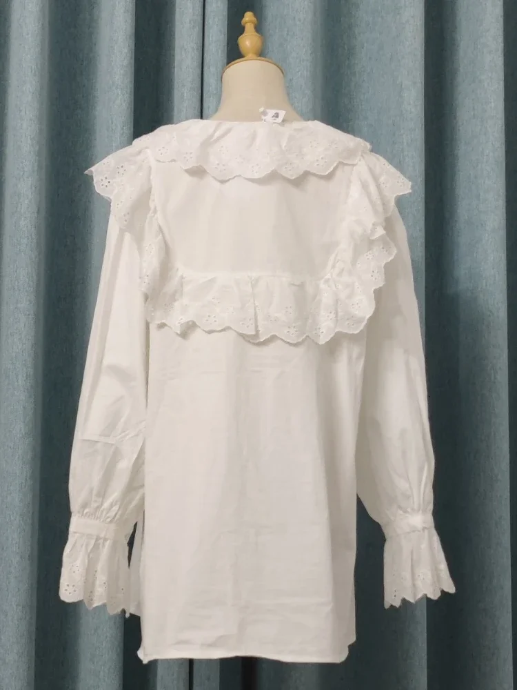 Korobov Fashion Lotus Collar Shirt Dress Hollow Lace Puff Sleeve Lantern Sleeve Vintage gonna corta a vita alta abiti coreani