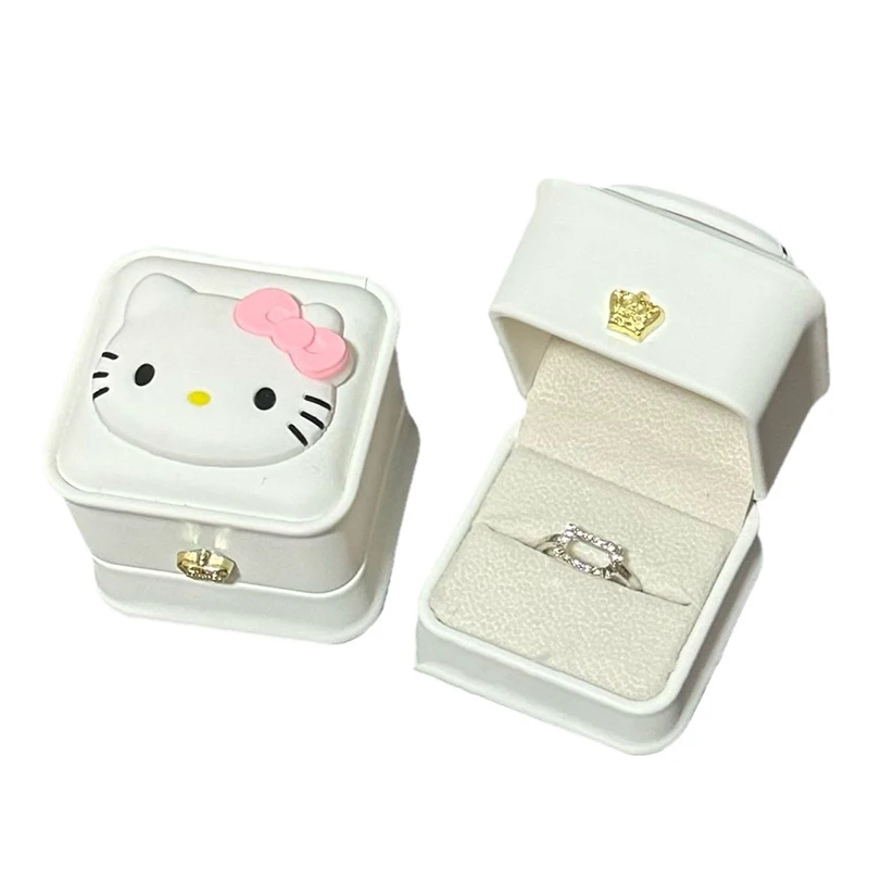 Cartoon Sanrio Anime Hello Kitty Rings Box Jewelry Boxes Engagement Ring Case Valentine's Day Jewelry Rings Gift Box