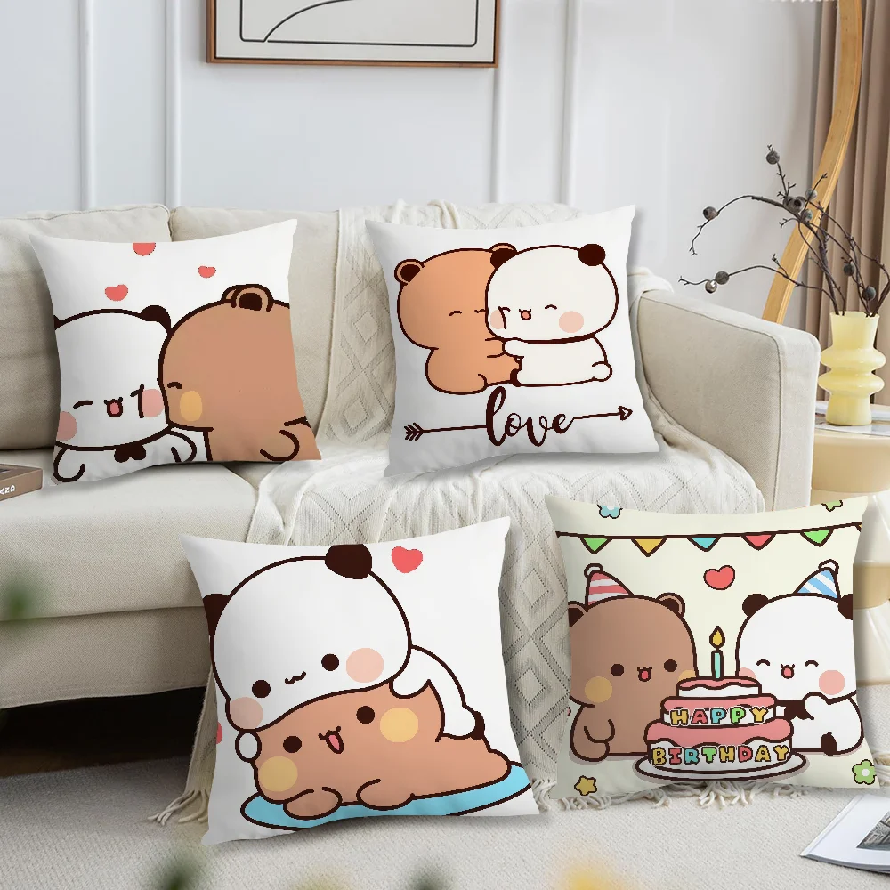 Couple Comfortable Soft Pillow Case for Sofa Bear Cartoon Kawaii Living Room Home Office D-Dudu Decor Protective Covers B-Bubu
