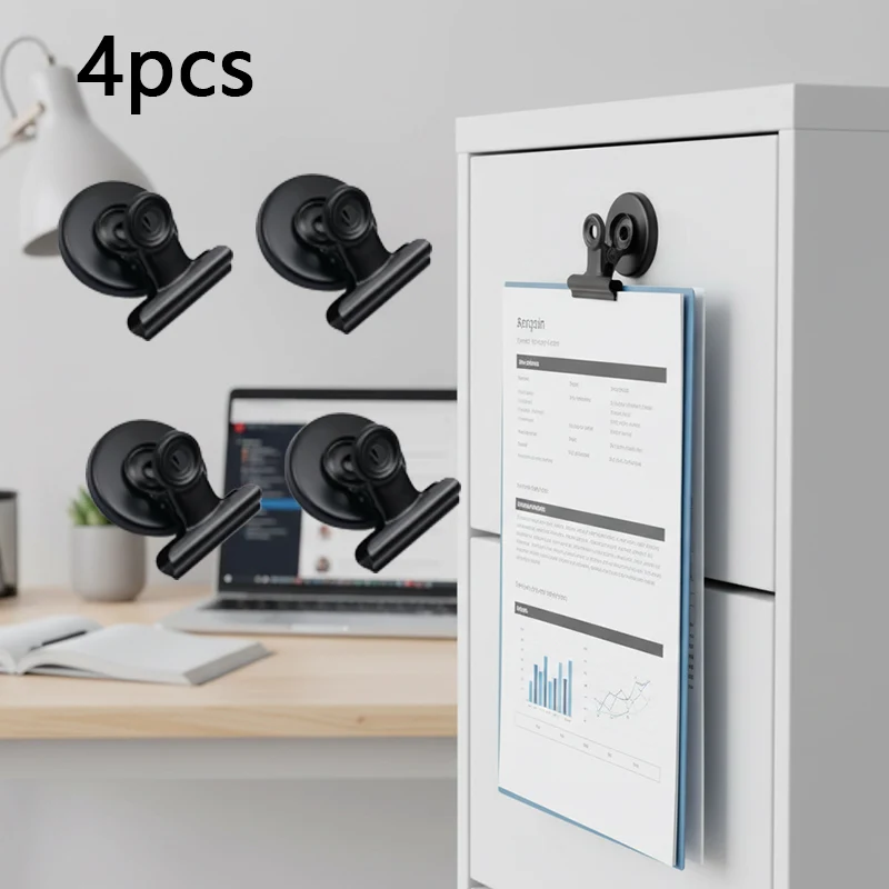 4-Pack Stainless Steel Magnetic Round Base Clips - Strong Magnet Multi-Purpose Holder for Refrigerator, Office, Kitchen, Photos