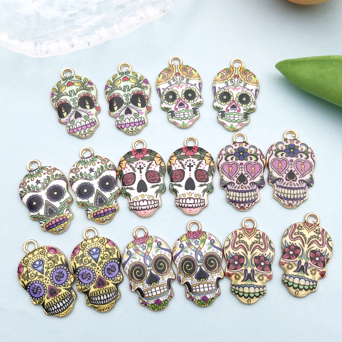 8/10pcs Mix Colors Skull Halloween Metal Enamel Charms For Women Men DIY Jewelry Making Earrings Accessories