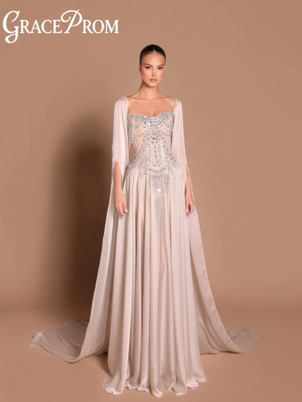 

Detachable Sleeve Embroidery Beads Tassel Evening Dress With Corset Strapless Wedding Party Gown Customized Elegant Prom Dresses