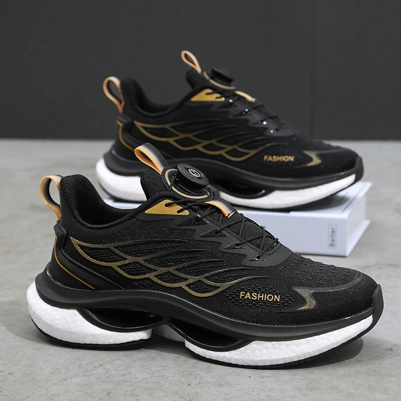 Men's Running Shoes Breathable Mesh Rotation Buckle Sports Shoes High School Students Running Shoes Shock Absorption Increase