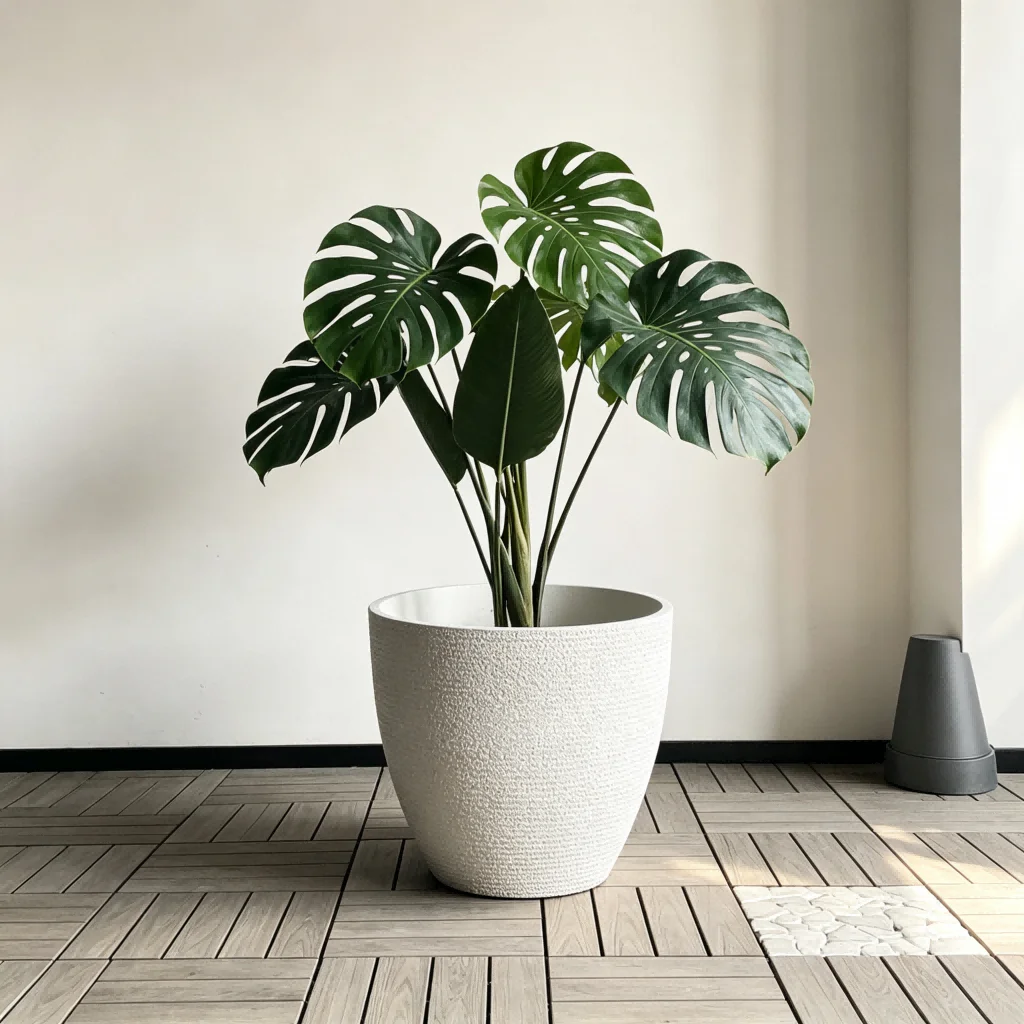 Thick Resin Flower Pot Nordic Design Stone Effect for Indoor Outdoor Use Drainage Hole Quartz White Lime Gray Sand