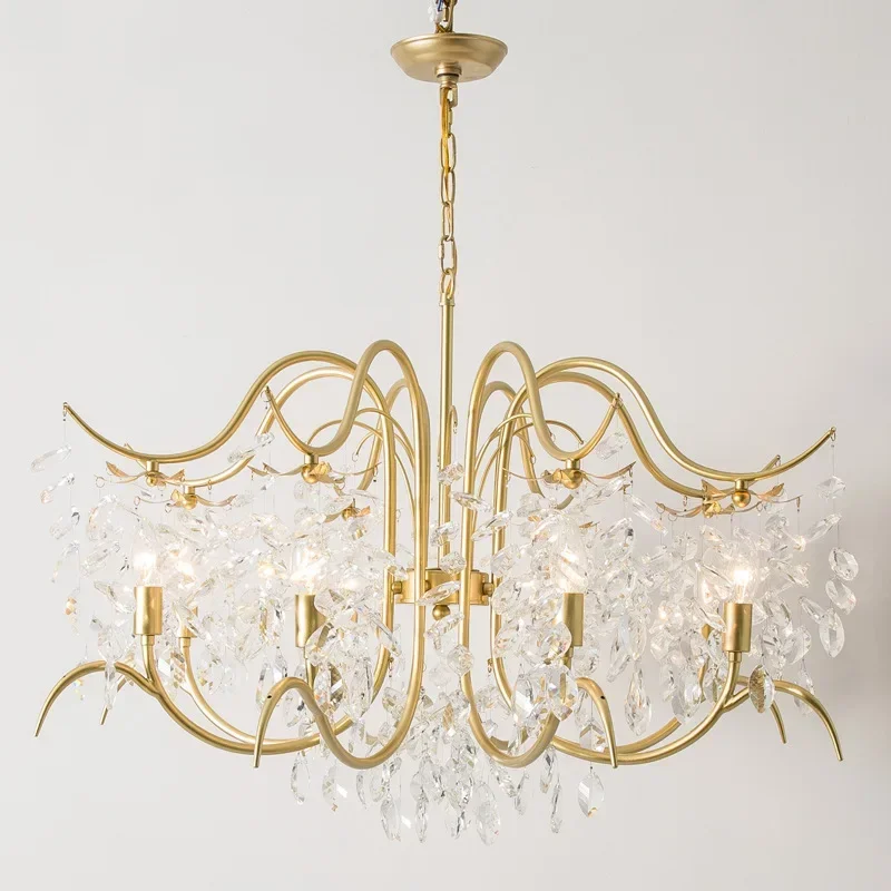 

GHEUVNJ American style wrought iron living room, dining room, bedroom, creative chandelier, branched light luxury crystal chand