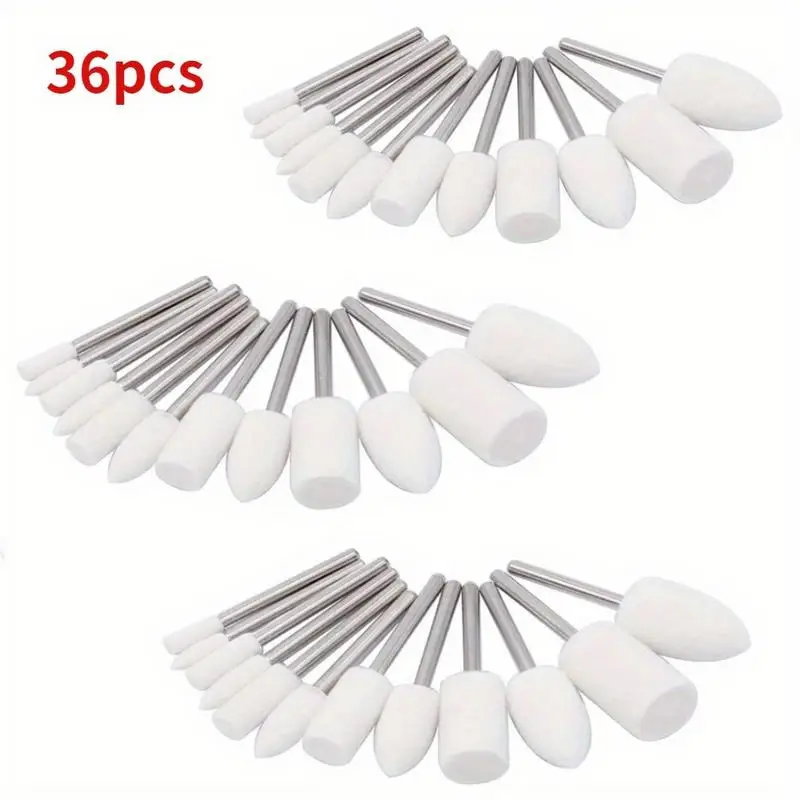 36 Pieces Wool Felt Mounted Mandrel Set 2 Shaped 6 Sizes Polishing Buffing Wheel Bits for Rotary Tool 18 Inch Shank