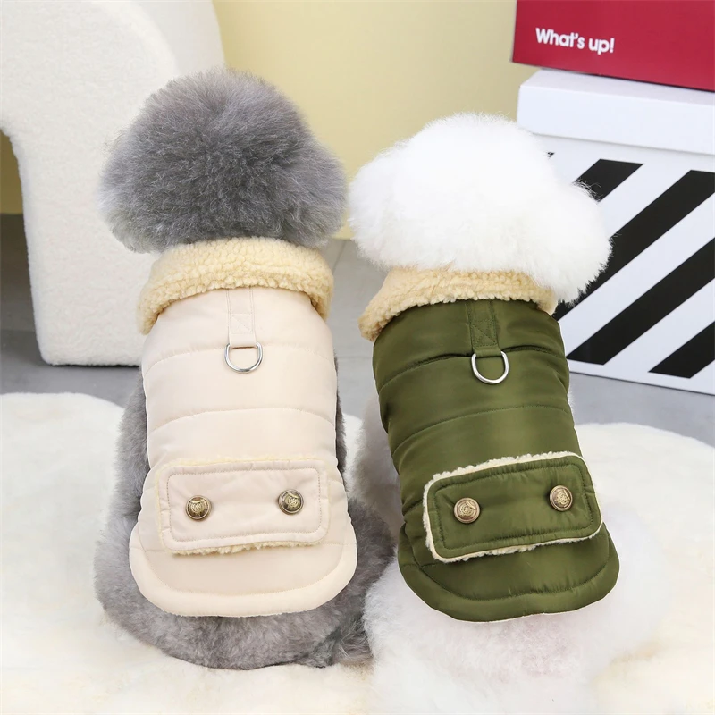 Solid Color Harness Pet Puppy Down Jacket Windproof Outdoor Winter Clothes for Chihuahua Soft Fleece Leisure Chihuahua Cat Vests