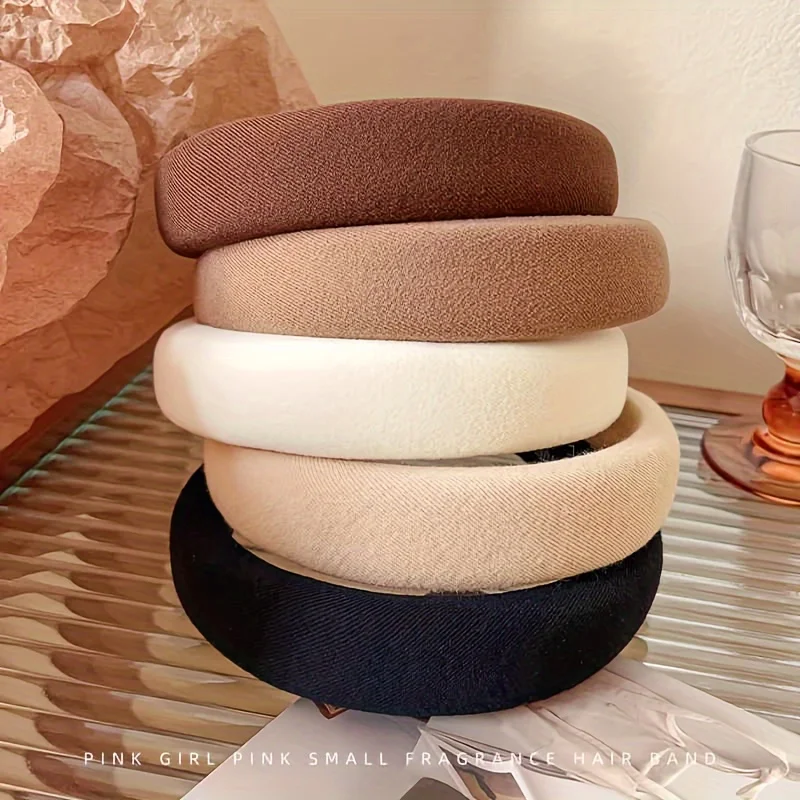 Wild Solid Color Sponge Headband for Women Fashion Girl Wash Face Wide Edge Simple Hair Band