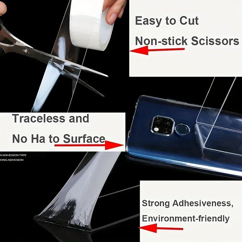 1Pcs New Nano Tracsless Double Sided Tape Transparent Reusable Lasting Waterproof Resistant Heat Adhesive Cleanable Car Special image 4