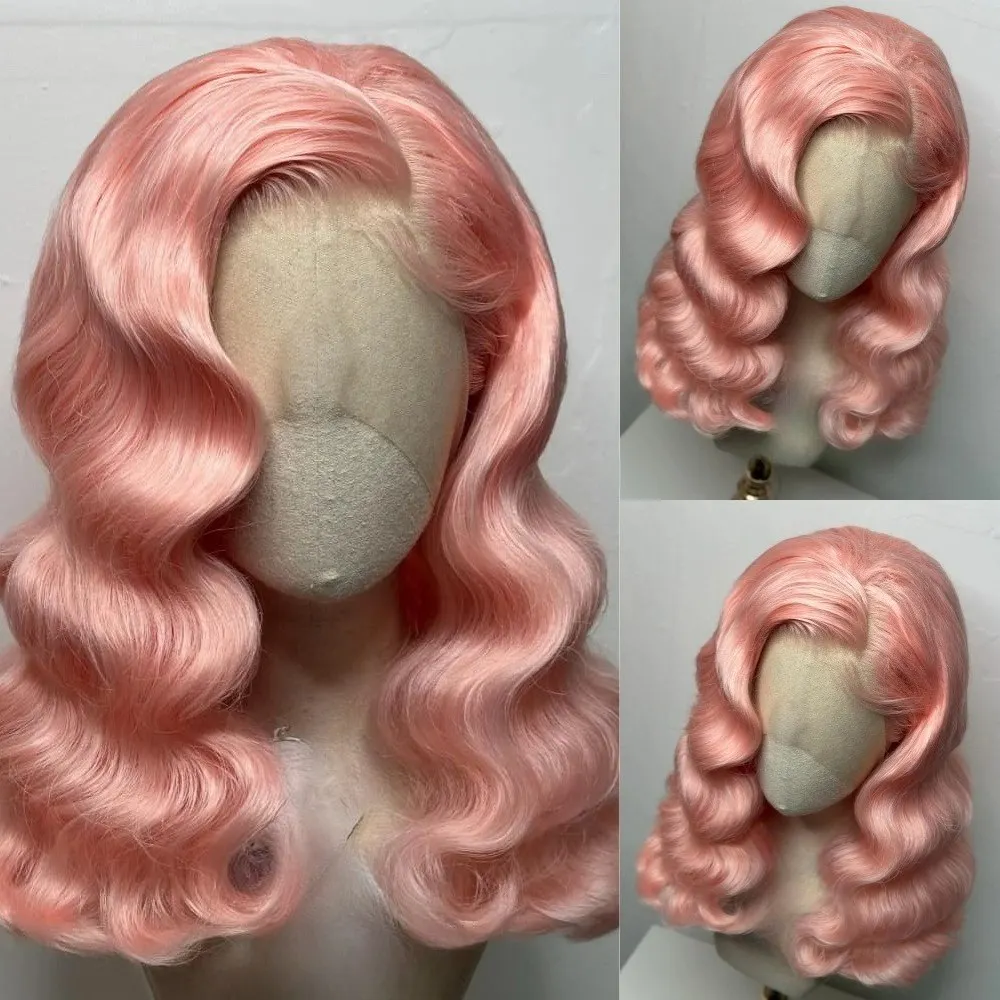 

Pink Body Wave Lace Front Wigs Synthetic Wig 13x4 Hd Transparent Glueless Wigs Heat Resistant Fiber Synthetic for Everyday Wear