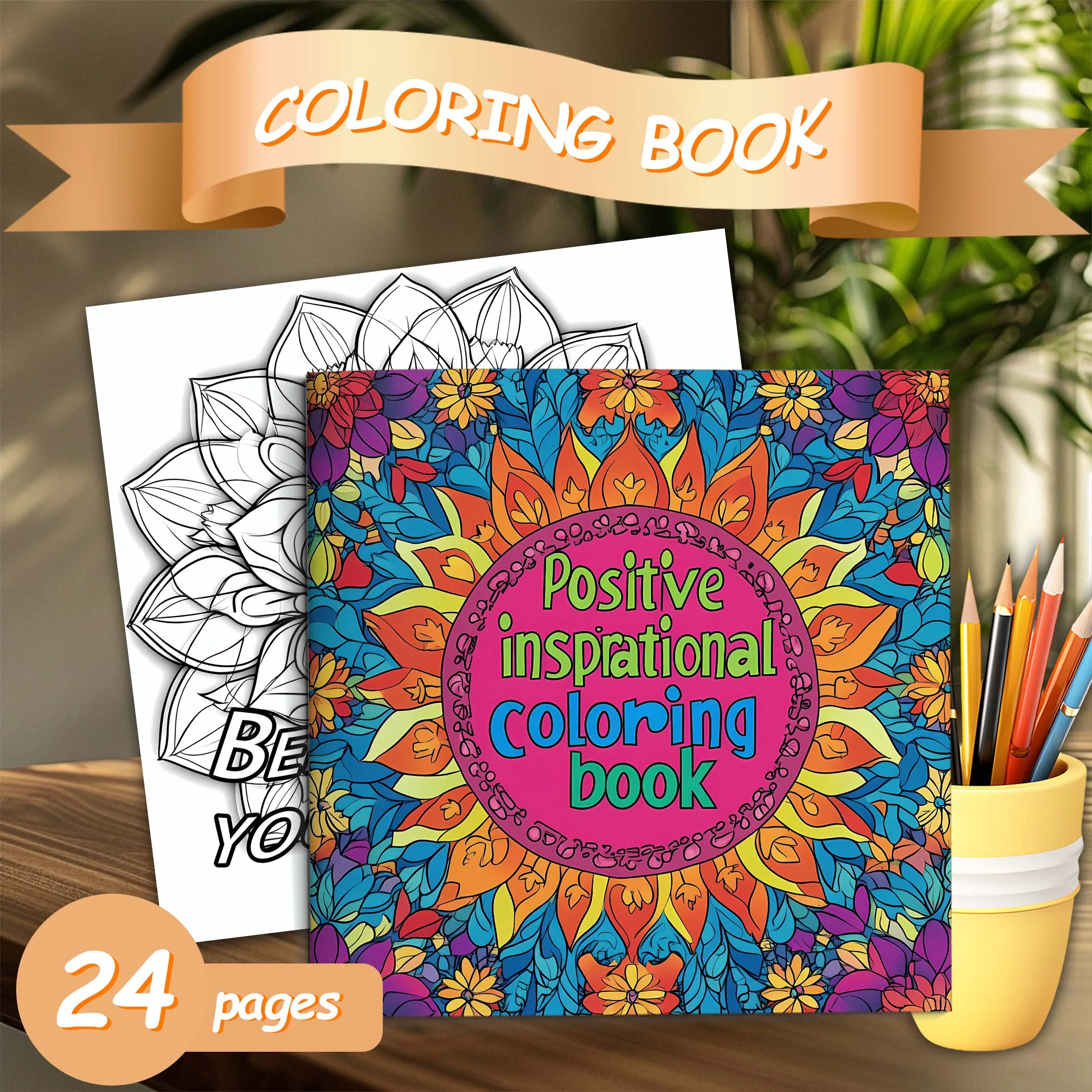 

24 Sheet Adult Drawing Book Positve insprational Coloring Book for soothing, anxiety and more, perfect for many holiday gifts!