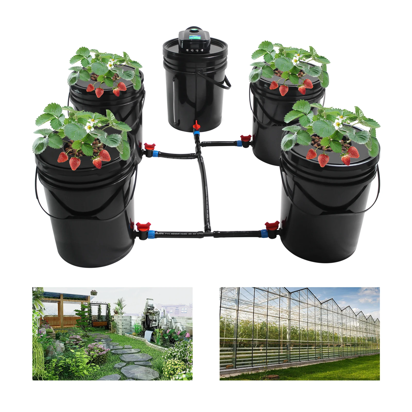 

Hydroponic System, Deep Culture Growing Kit with Pump, Air Stone and Water Level Device, for Indoor/Outdoor Leafy Vegetables