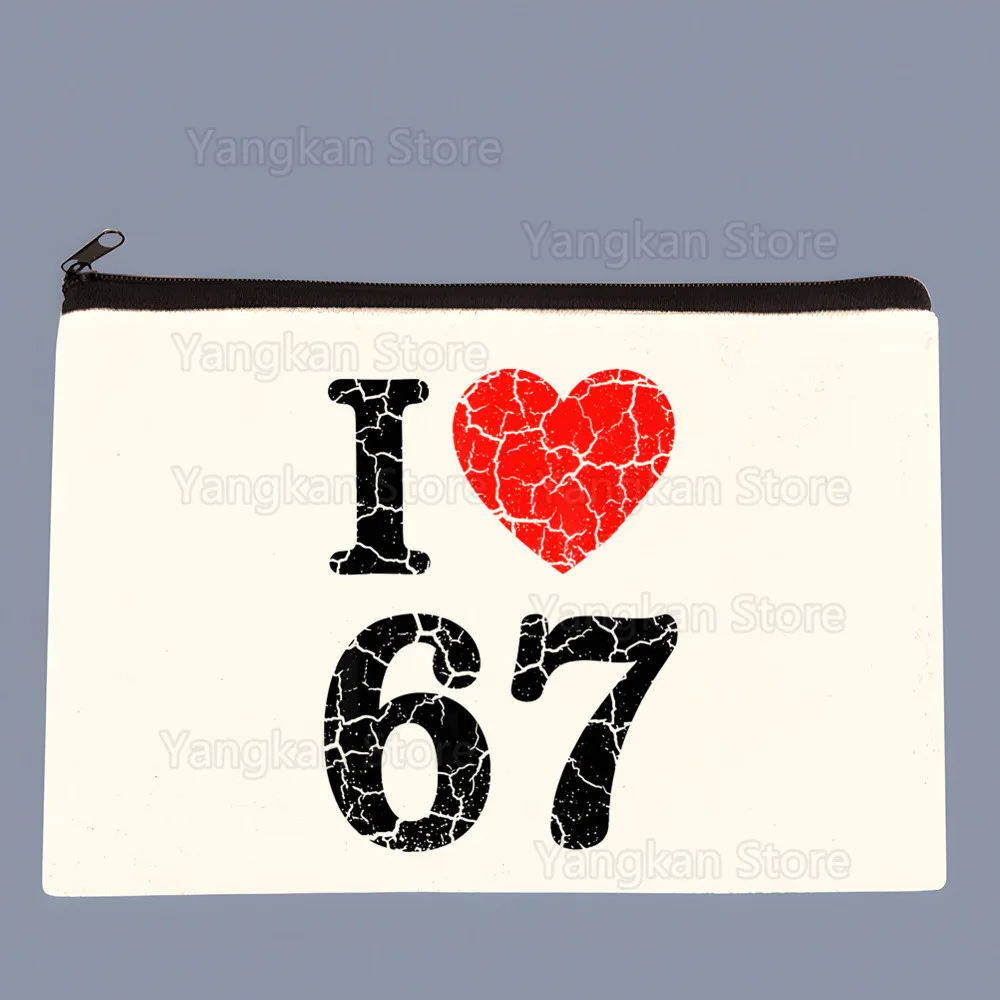 67 Six Seven Funny Italian Brainrot Canvas Makeup Bags Zipper Pouch Pencil Bags Cosmetic Pouch