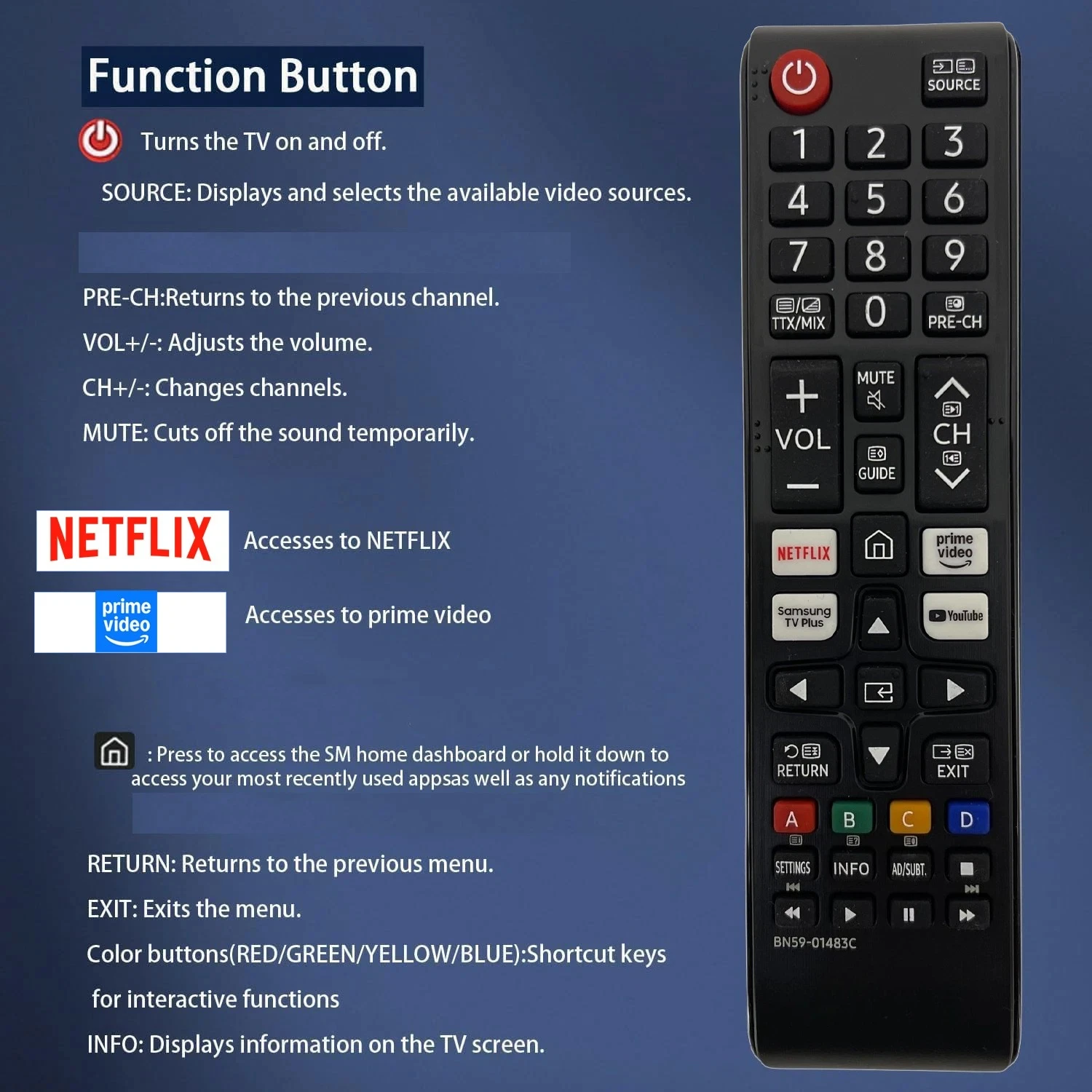 BN59-01483C For Samsung 2025 Smart LCD TV Remote Control UE32H5000F GU32F6009FU F6009FU