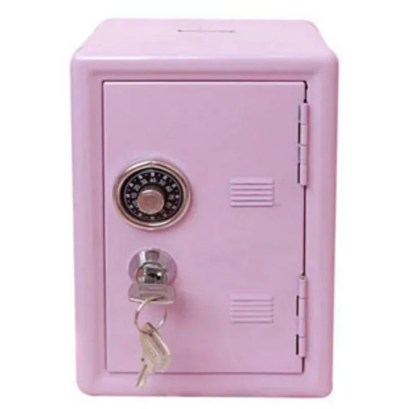 Upgrade Safe Box Organizer Iron Pink Desk Decorative Box Piggy Bank Metal Mini Cabinet Money Storage Box