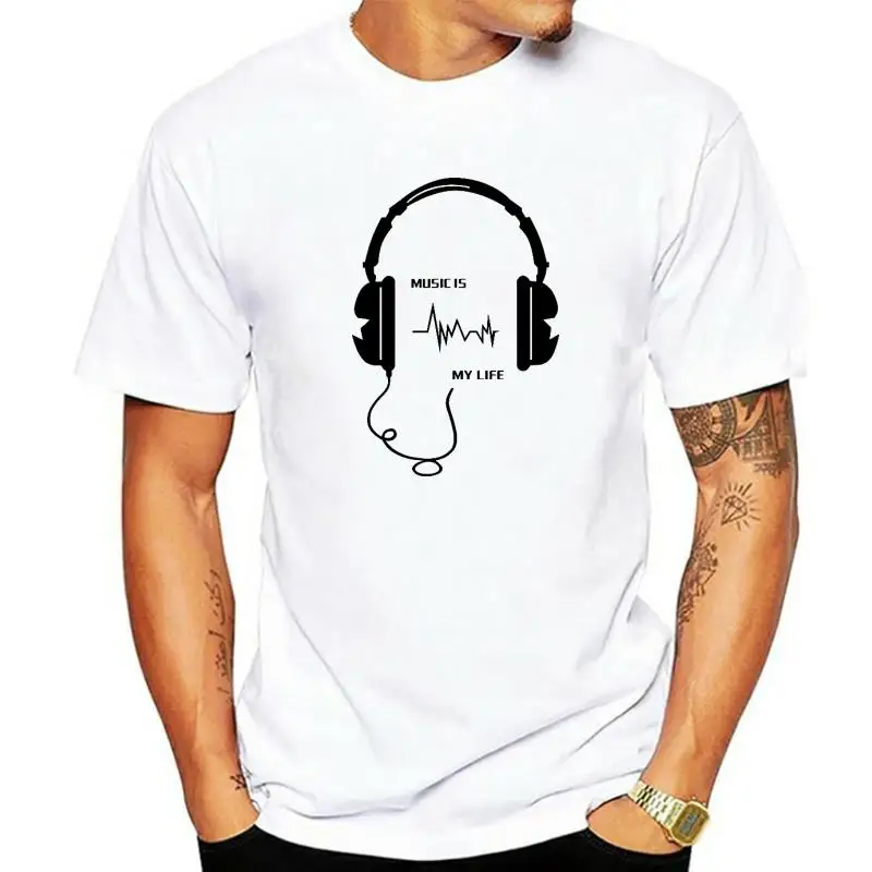 Music Is My Lift 2018 Casual Style Youth T-shirt Men White Black Tee Shirt Short Sleeve Tops Headphone Hip-hop Street Wear