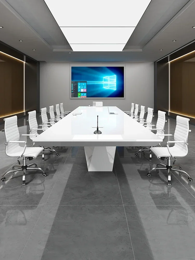

Conference Table Large White Paint Meeting Long Table Office Furniture Special-Shaped Negotiation Table and Chair Combination