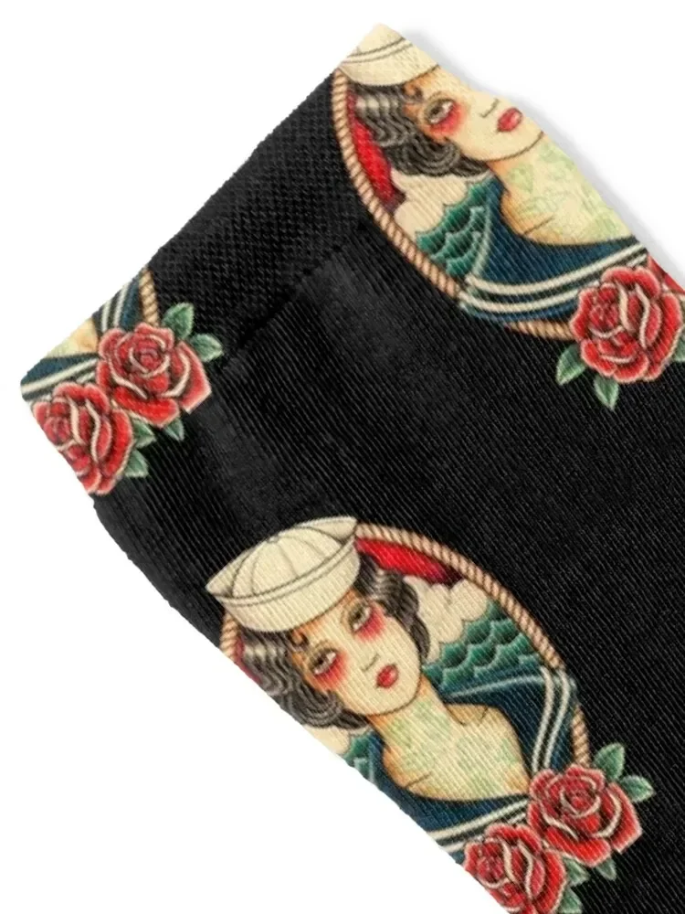 Sailor Girl Tattoo Traditional Socks Christmas Non-slip FASHION Men Socks Luxury Brand Women's