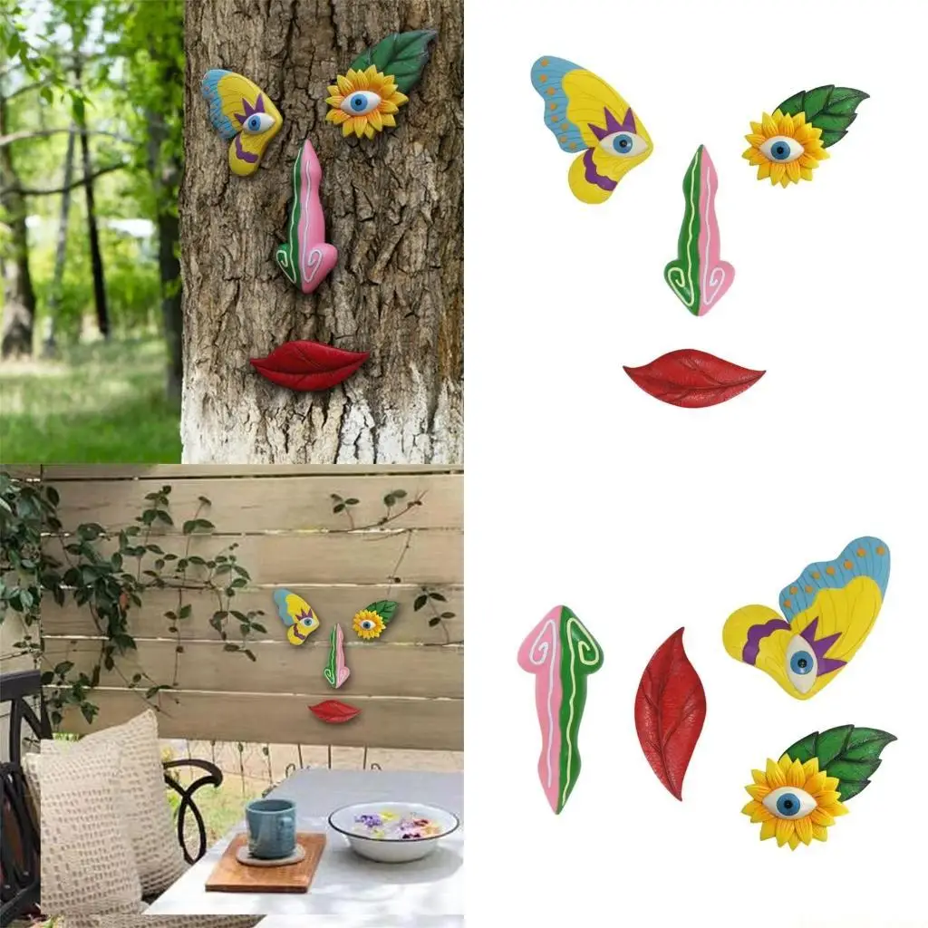 

QX2E красочные бабочки дерево декор лица дерево статуи из смолы для двора и сада