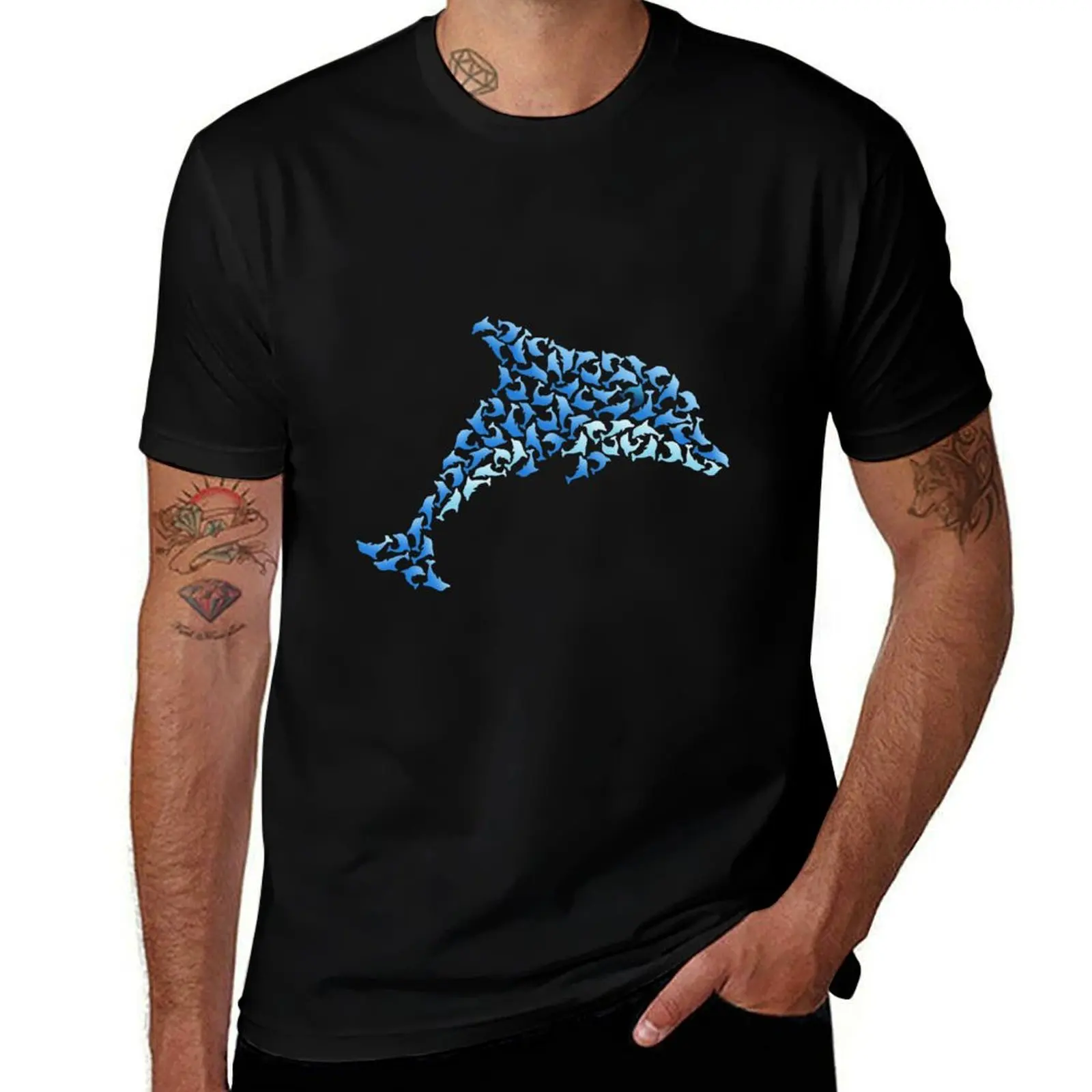 Dolphin mosaic blue T-Shirt Aesthetic clothing for a boy animal prinfor boys heavy weight t shirts for men