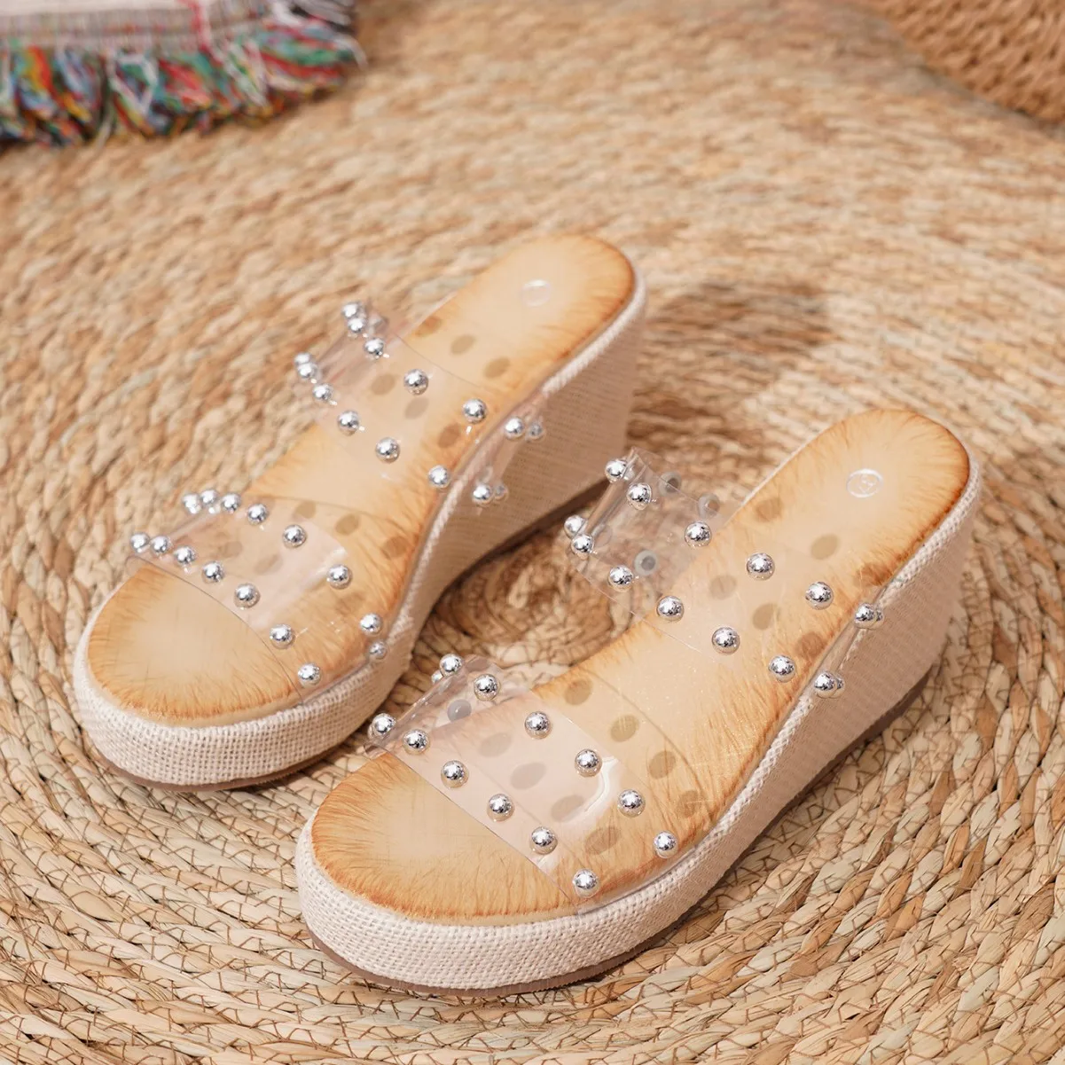 

Женские сандалии на платформе с жемчужным декором, повседневная летняя обувь с водонепроницаемой подошвой для пляжа и активного отдыха