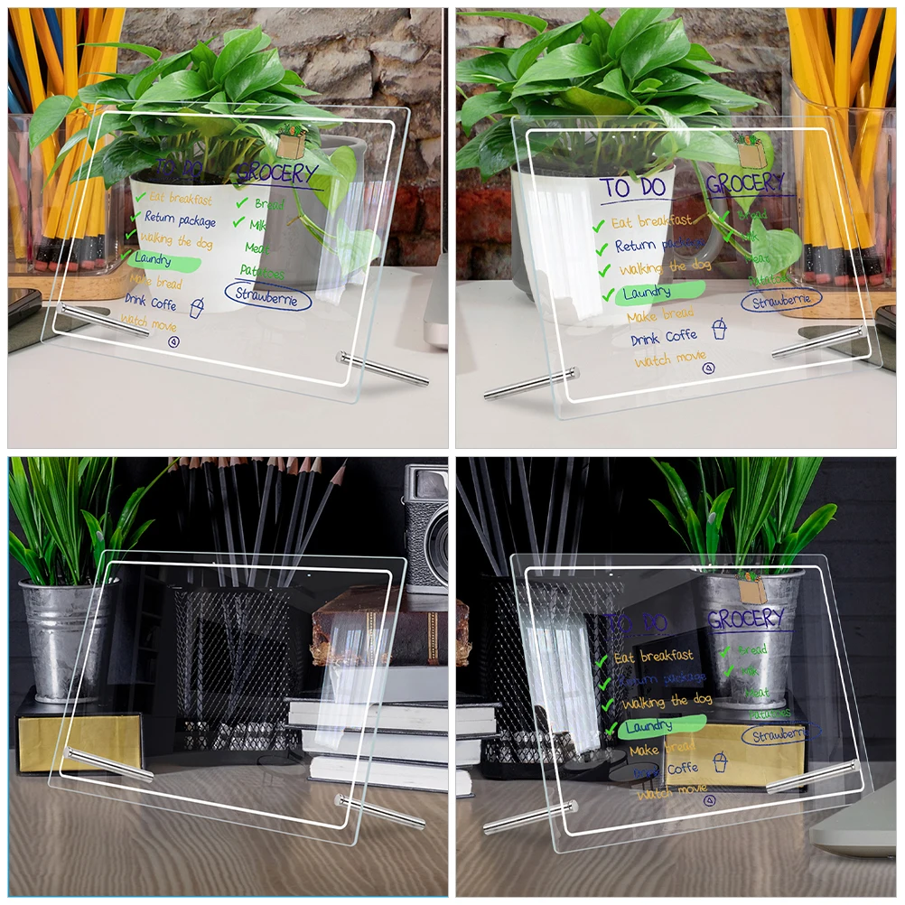 BUTIFULSIC 1 Set Transparent Acrylic Whiteboard Erasable Desk Memo Planner Writing Board Clear Message Notepad for Office Home