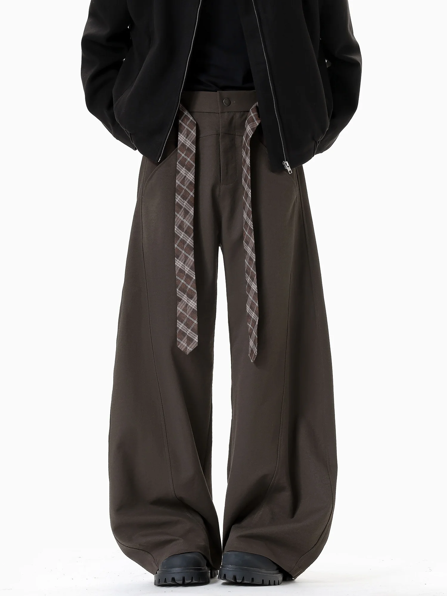 

Мужские повседневные брюки с широкими штанинами, весенние, модные, в стиле ретро, в клетку, с поясом, американского кроя, длинные, свободные брюки