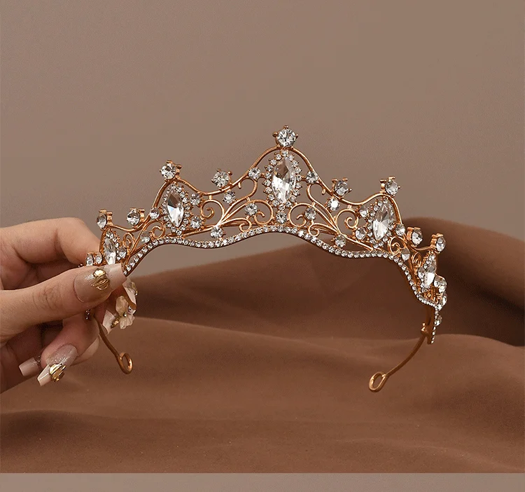 Prinzessin Königin Vintage Barock Kristall Krone Strass Tiara Für Frauen Braut Hochzeit Party Prom Schmuck Haar Zubehör – Detail 5