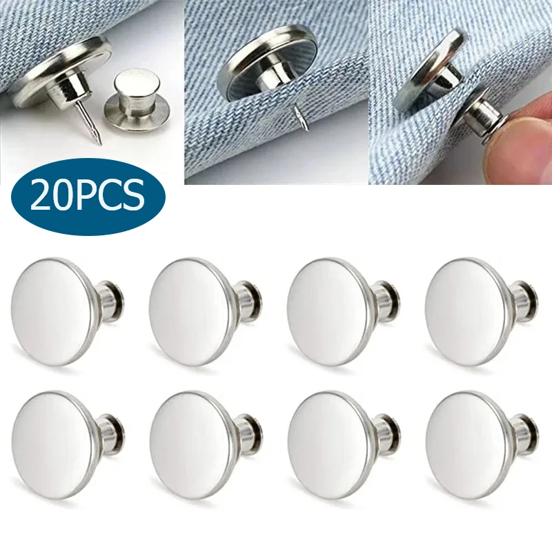 20Pcs Jeans staccabili regolabili bottoni ad ardiglione fibbie in metallo retrò senza cucito per