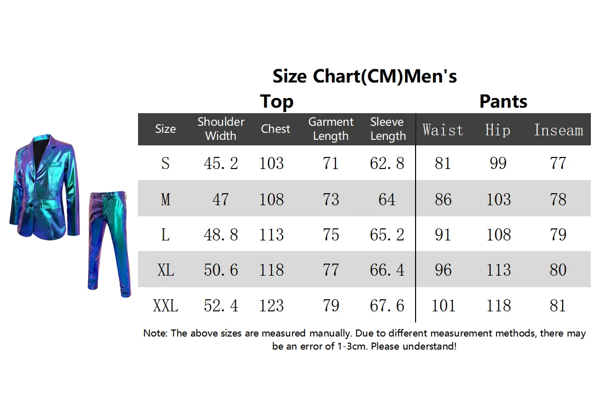 Traje holográfico iridiscente de 2 piezas para hombre, conjunto de blazer y pantalón metálicos brillantes, disfraz ajustado para fiesta disco, escenario, DJ, club profesional