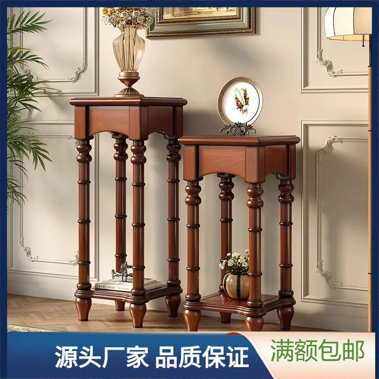 

American solid wood flower stand Balcony floor flower stand Indoor living room flower pot shelf European high and short