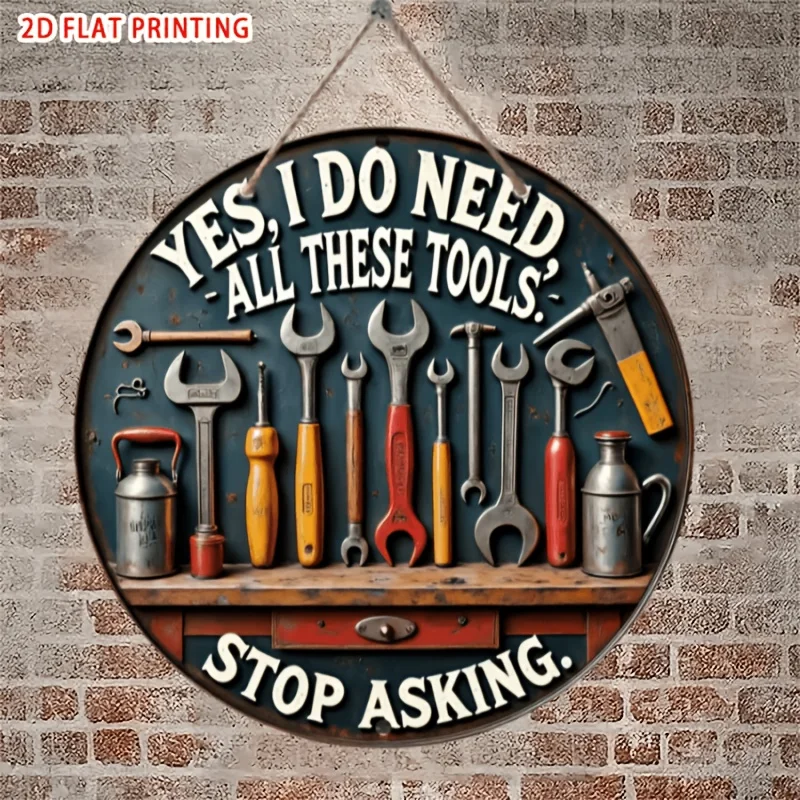 2D Retro Wooden Tool Sign with Wrench Screwdriver Pliers for Enthusiasts Craft Couples Garage Studio Wall Art Decor