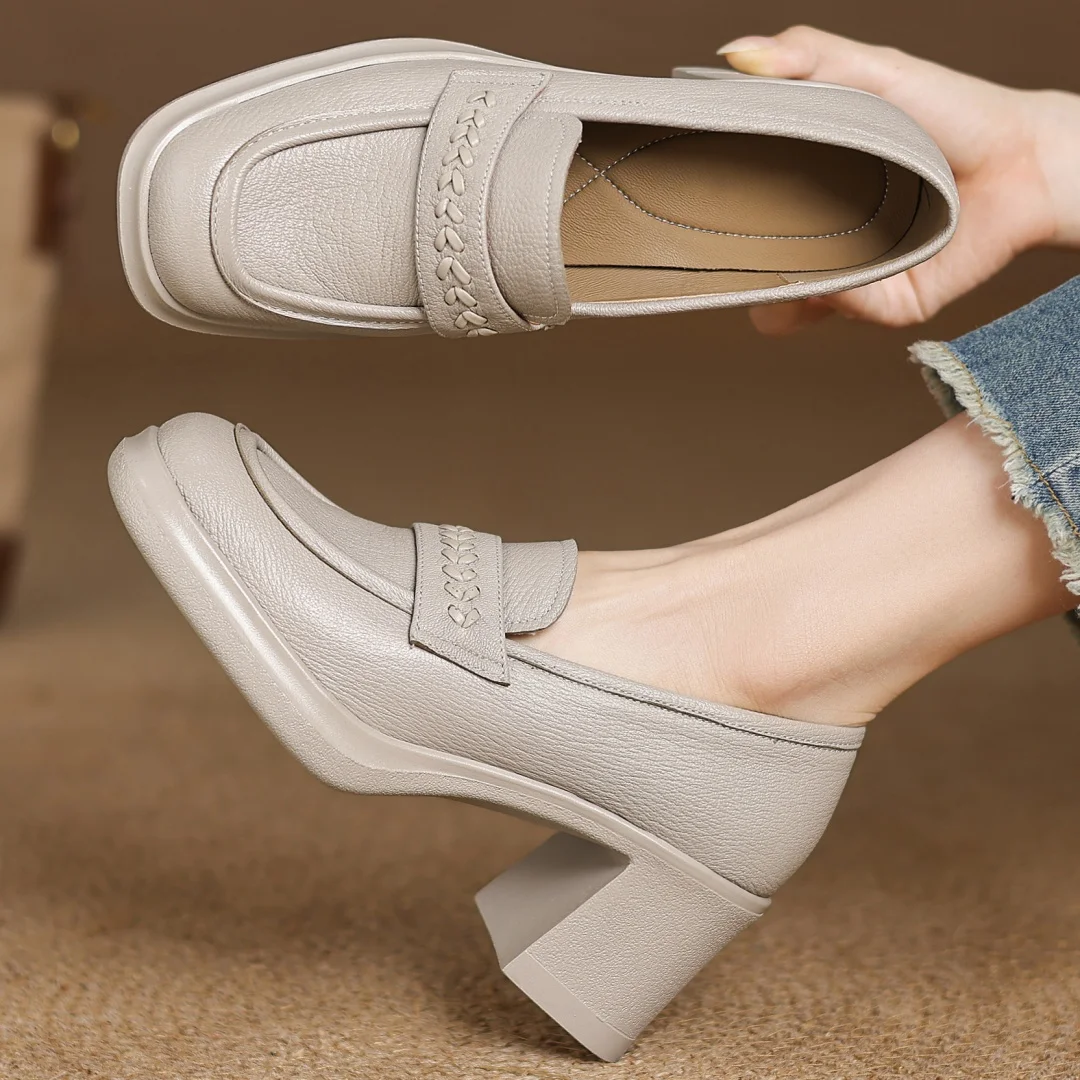 

Большие размеры 34–41, туфли-лодочки без шнуровки из овчины с квадратным носком, повседневные женские лоферы на платформе и массивном каблуке 7,5 см, женская обувь