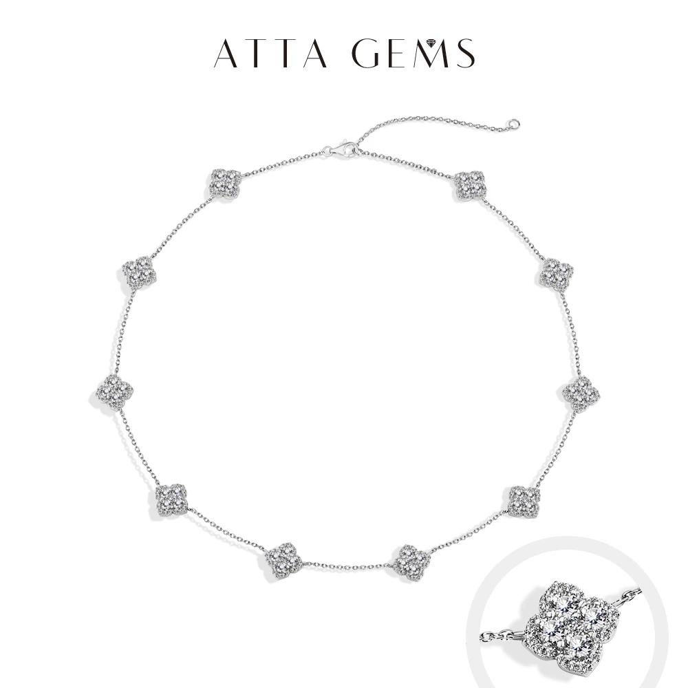 ATTAGEMS Original Flower-shaped Full Moissanite Necklace for Women 925 Sterling Silver Engagement Gift Jewelry Adjustable 40+5cm