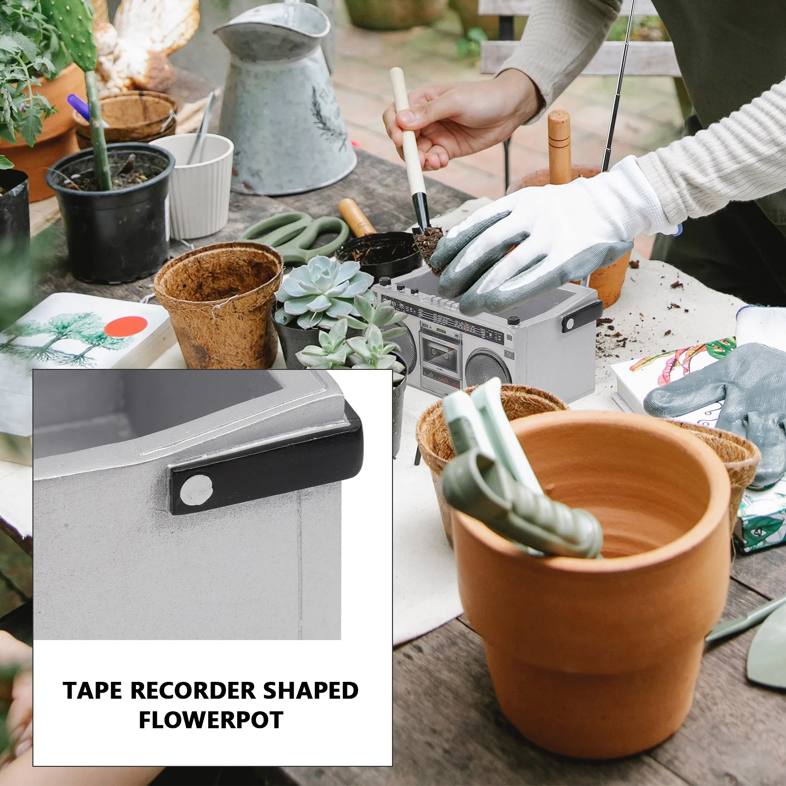 

1Pcs Tape Recorder Shaped Resin Flowerpot Decorative Planting Container Home Garden Gardening Flower Pot Tape Recorder Flowerpot