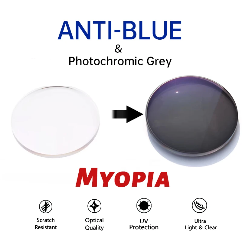 

HONGMEI1.561.611.671.74CR39 Resin Aspheric Myopia Hyperopia Optical Prescription Astigmatism Anti Blue Ray Photochromic 2pieces