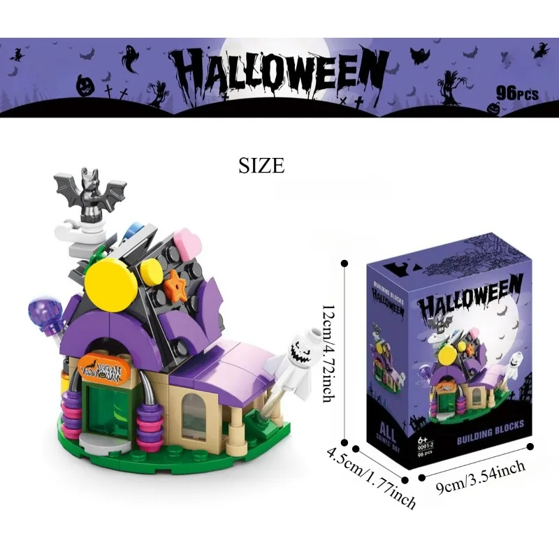 603ピース ハロウィンお化け屋敷 6 in 1 セット、ミニブロックDIYモデル 大人とティーン向け、クリエイティブなパズルギフト ホリデー向け