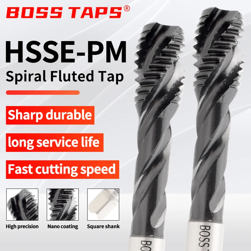 BOSS TAPS HSSE-PM JIS Standard Spiral Fluted Tap M1 M3 M4 M5 M6 M8 M10 M12 Machine Screw Thread Taps For Stainless Steel