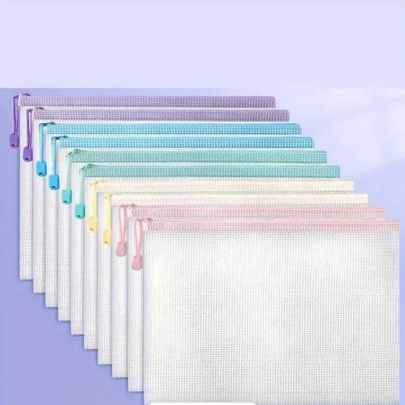 

A4 Mesh Zipper File Bag Macaron Pastel Color Thickened Waterproof Document Pouch Office School Storage Organizer