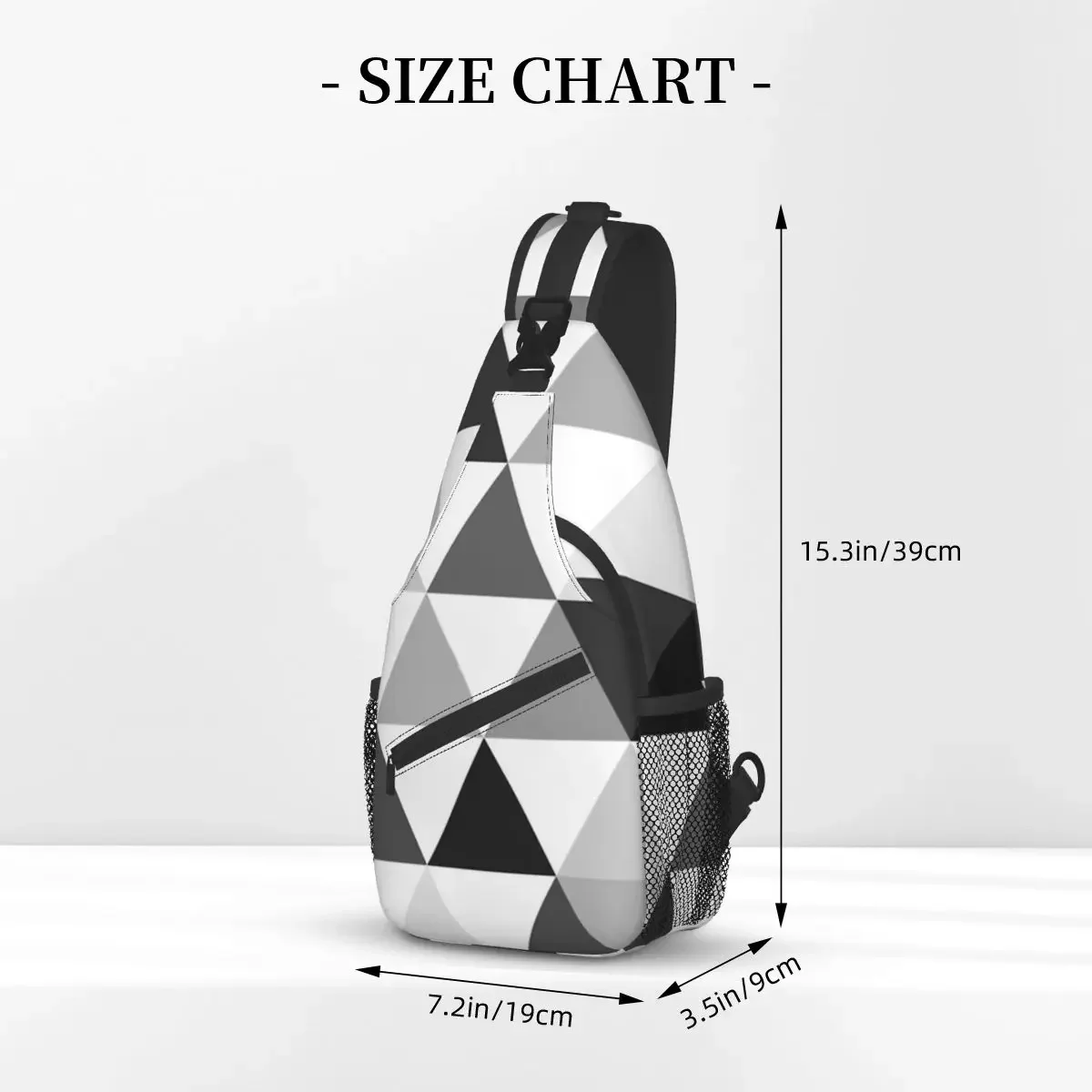 Triangles Black Grey White Crossbody Chest Bags Geometric Pattern Pockets Travel Pack Messenger Sports Teens Shoulder Bag Unisex