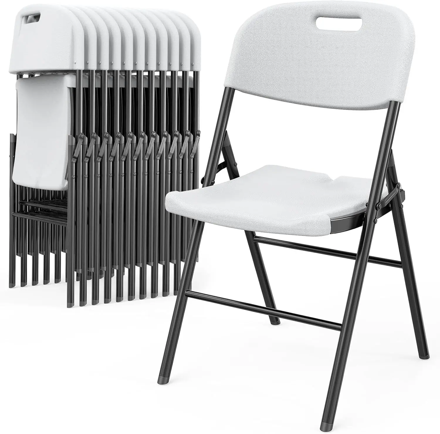 

Folding Chairs, Heavy Duty Foldable Chair Portable HDPE Plastic Seat with Steel Frame for Indoor Outdoor Dinning