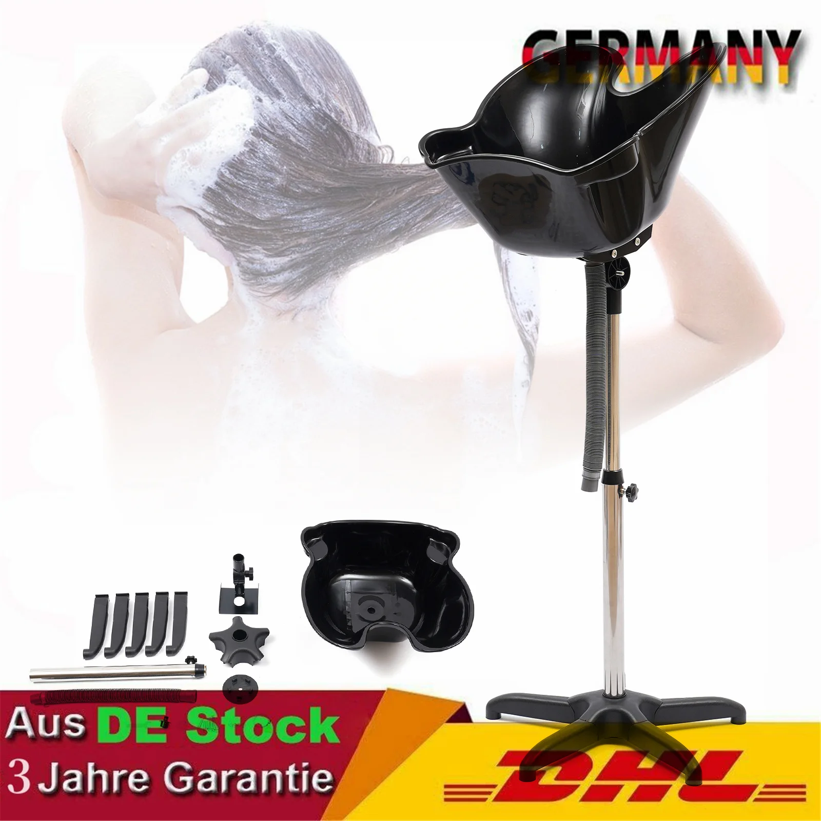 Portable Hair Washing Sink Height Adjustable Salon Deep Shampoo Basin Sink Portable Mobile Hairdresser Back Wash