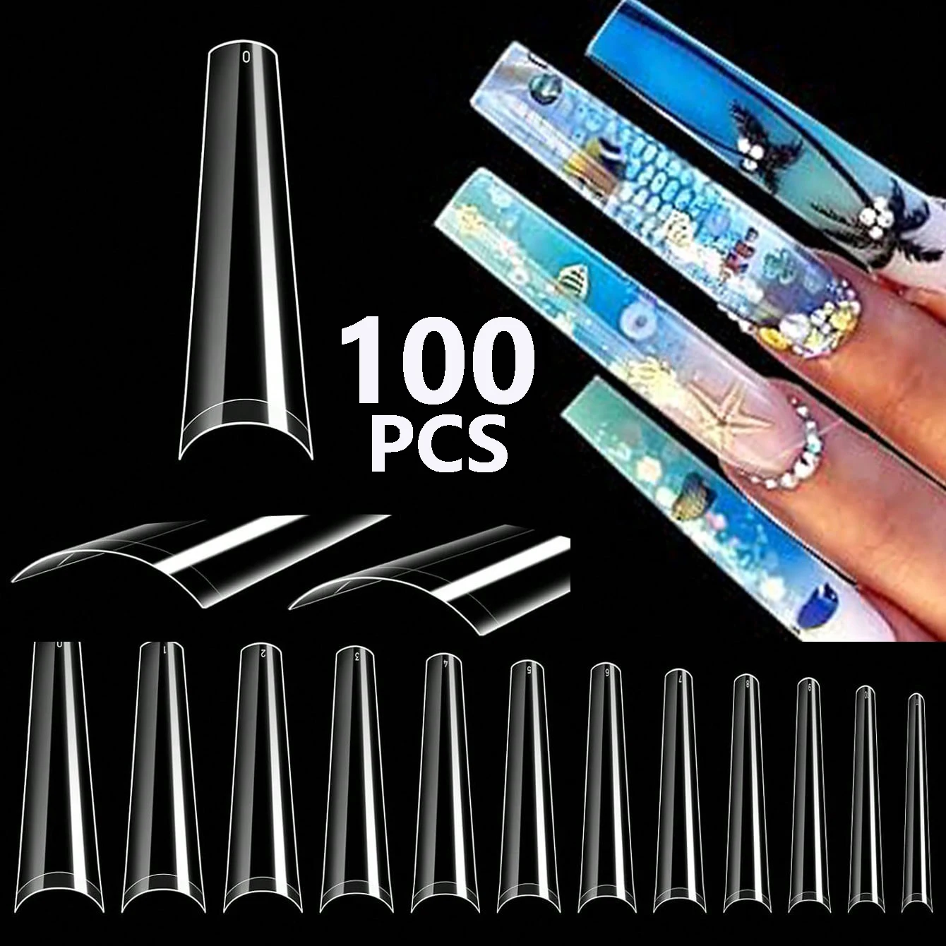 100Pcs XXL Transparent French Coffin False Nail Tips Nails Gel For Nail Extension Fake Nail Acrylic Art Tips Manicure Tools