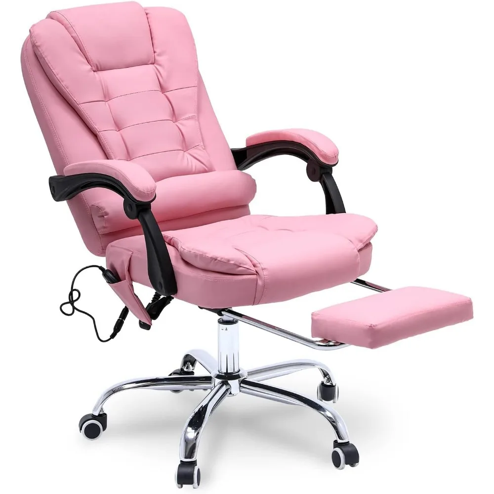 

Massage Office Chair, Ergonomic Executive Computer Chair w/Foot Rest, PU Leather Executive Office Chair w/Heated, Padded Armrest