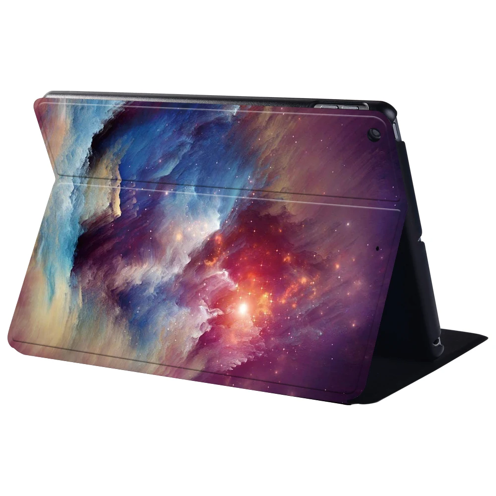 Funda plegable para tableta, carcasa con soporte y estampado de espacio para Apple iPad de 10,2 pulgadas, 9a generación, 2021, Stylus gratis